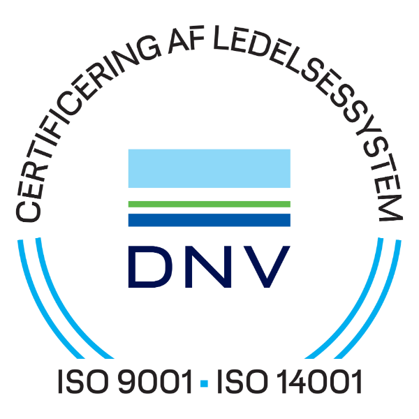 Vi er ISO 9001 og ISO 14001 certificerede